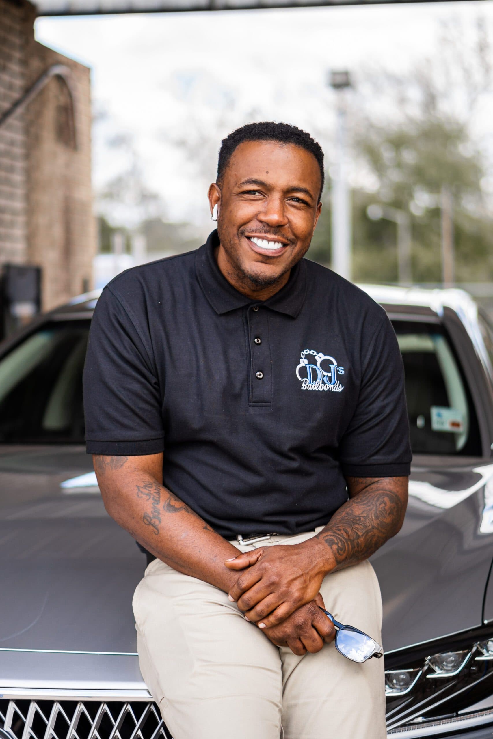 DJ, owner of DJ's Bail Bonds, outside the Alexandria office